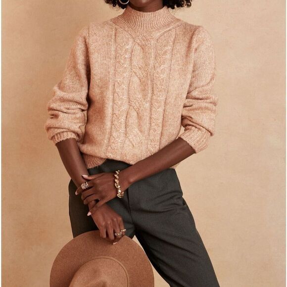 Banana Republic 713965-1 Women's Sz Small Camel Brown Cable Knit Sweater - Picture 6 of 6